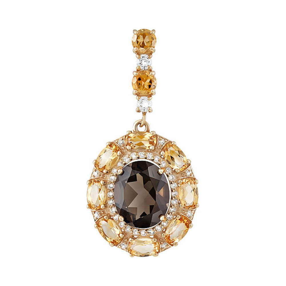 Серебряная подвеска с полудрагоценными вставками, фианитом и золотым покрытием № 133182