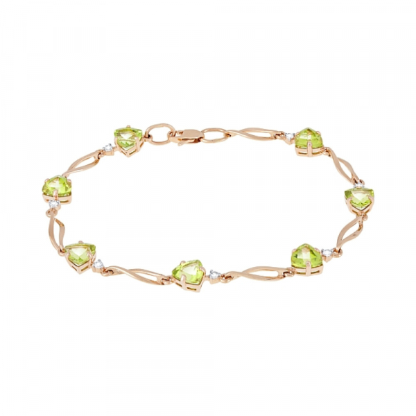 Золотой браслет с хризолитом и фианитом № 118099