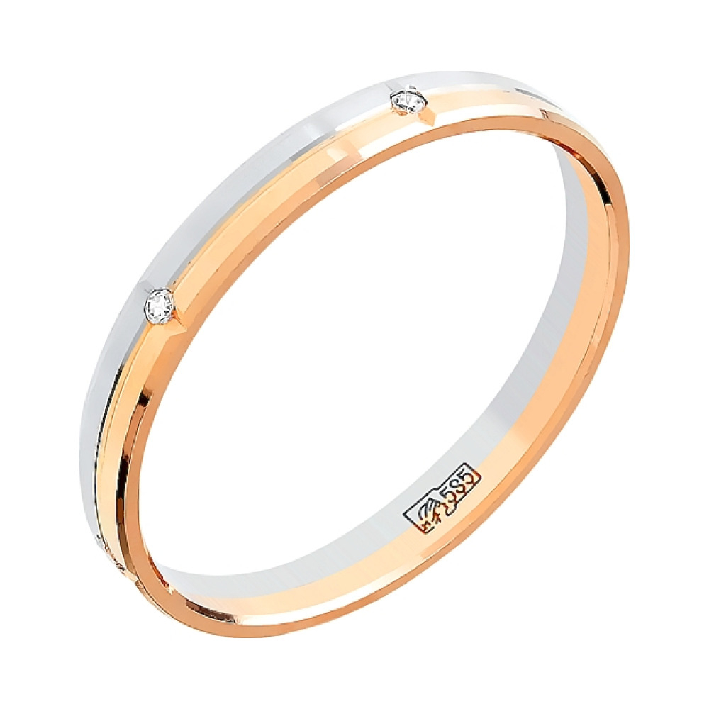 Золотое кольцо обручальное с фианитом 3мм № 79402