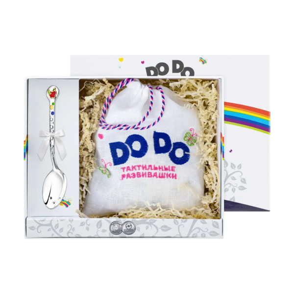 Набор детский DODO Яблочко: пазл и ложка с позолотой и эмалью из серебра 925 пробы