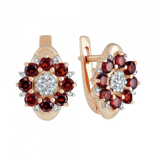 Золотые серьги с гранатом и фианитом № 135156