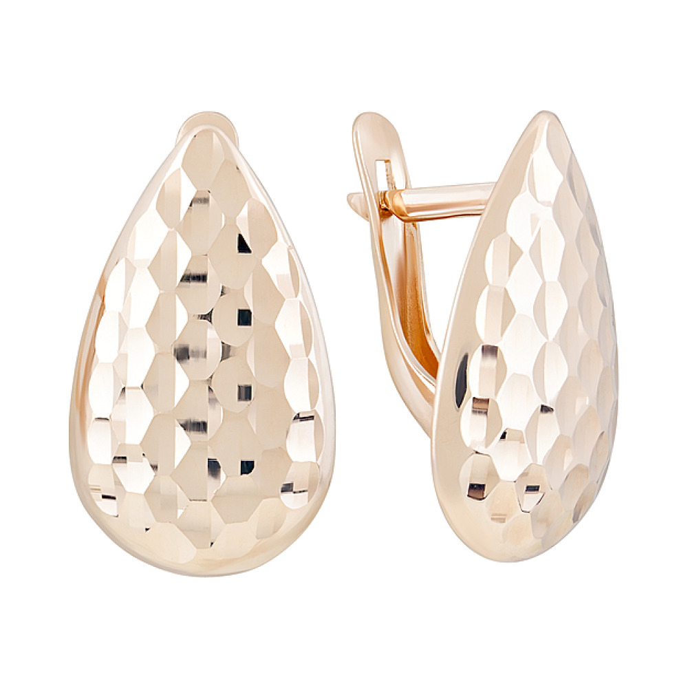 Золотые серьги без камня с алмазкой № 126729