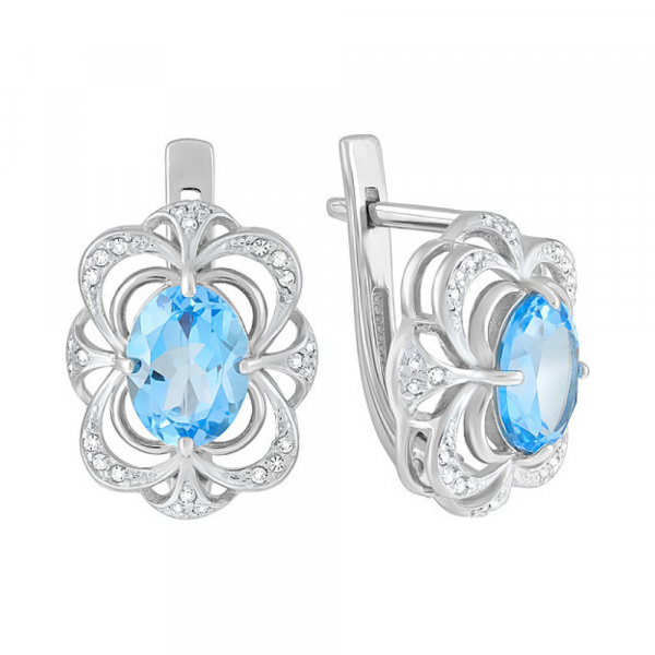 Золотые серьги с топазом и фианитом № 124476