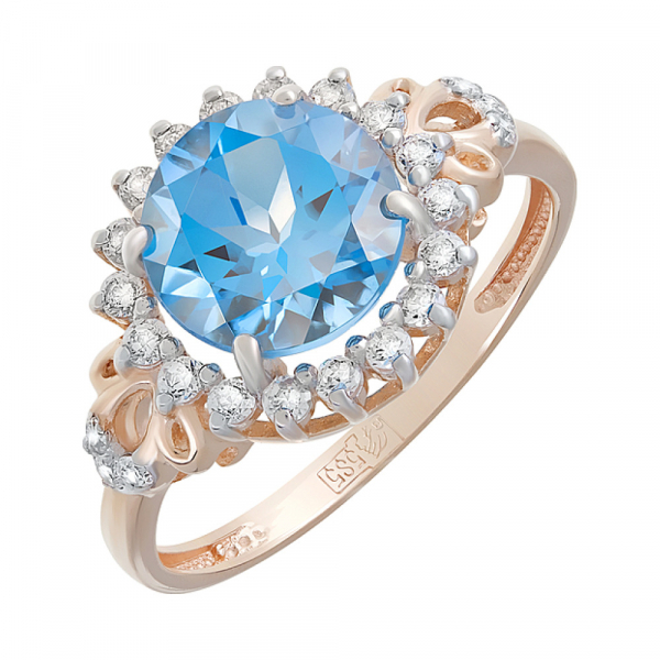 Золотое кольцо с топазом и фианитом № 124588