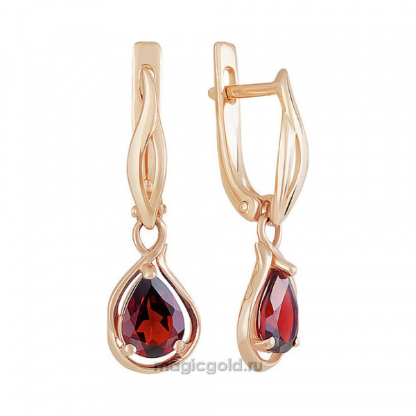 Золотые серьги с гранатом № 160602