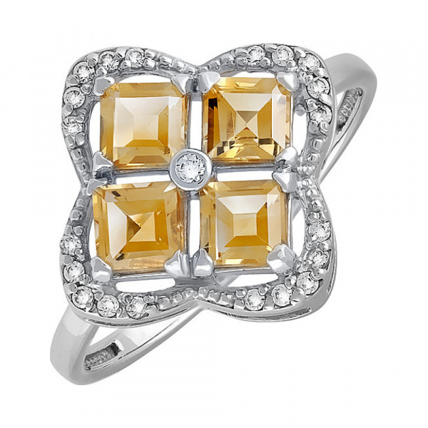 Серебряное кольцо с цитрином и фианитом № 132113