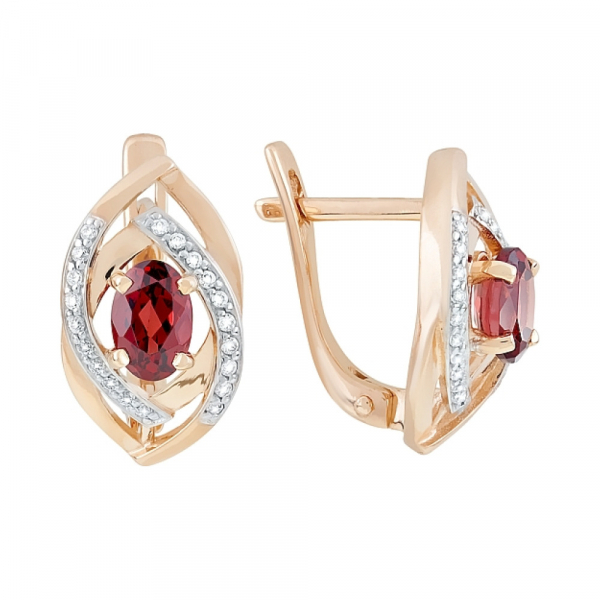 Золотые серьги с гранатом и фианитом № 119984