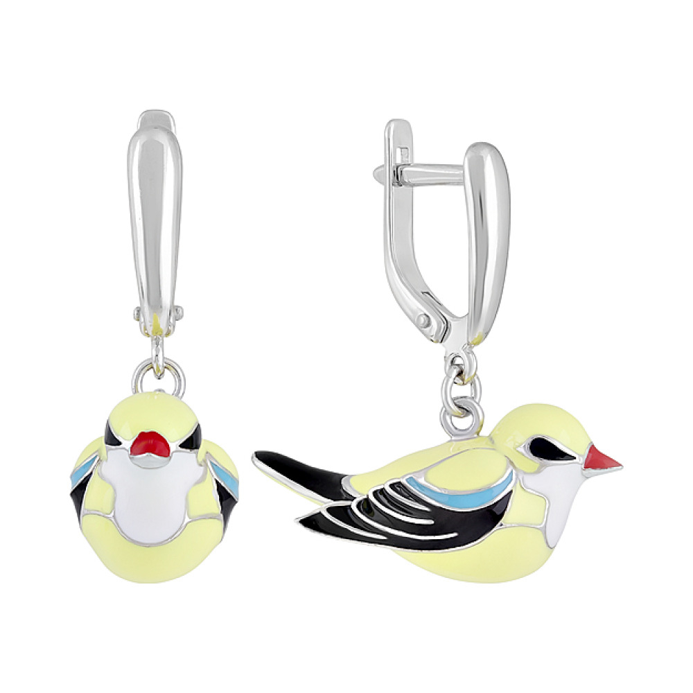 Серебряные серьги с эмалью № 124419