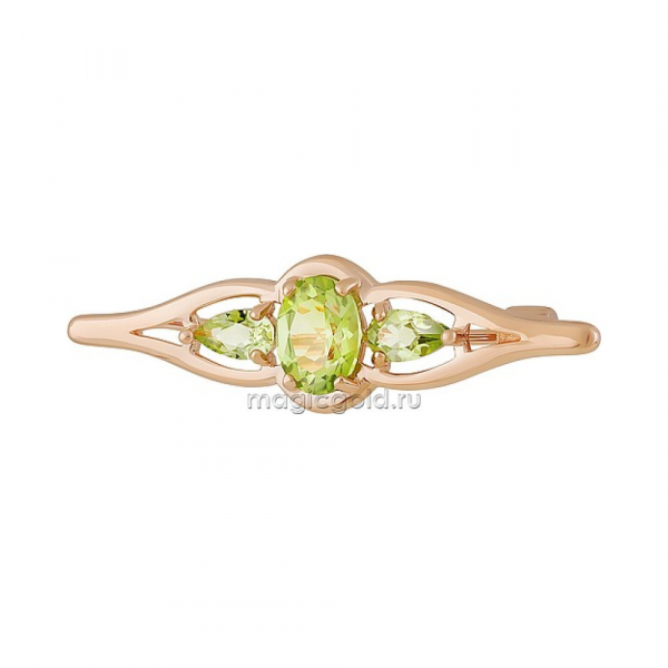 Золотая брошь с хризолитом № 164260