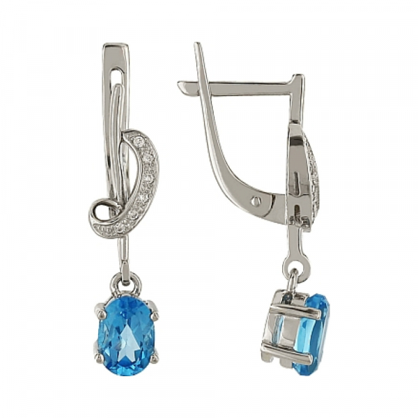 Золотые серьги с топазом и фианитом № 96142