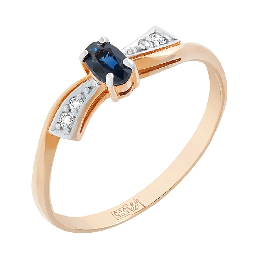 Золотое кольцо с бриллиантом и сапфиром № 83132