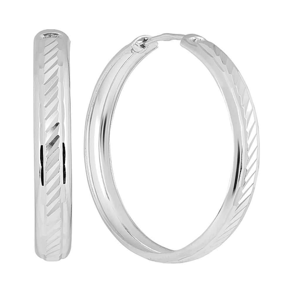 Серебряные серьги конго с алмазной гранью № 129748