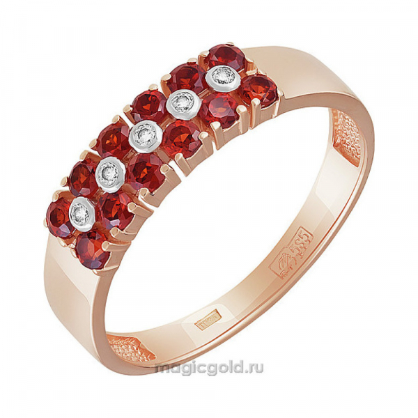 Золотое кольцо с гранатом и фианитом № 158834