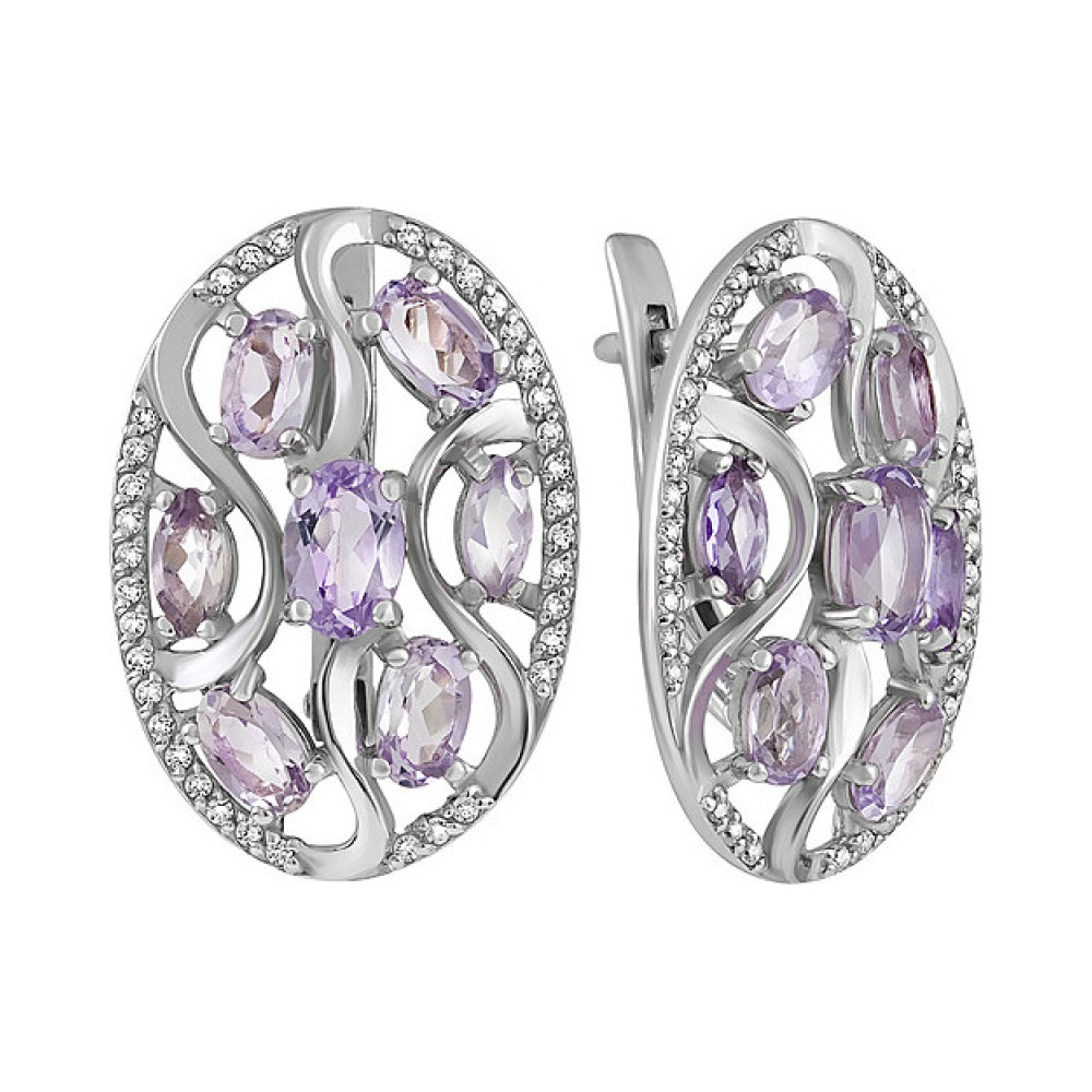 Серебряные серьги с аметистом и фианитом № 133161