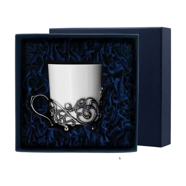 Чашка чайная Витая с чернением из серебра 925 пробы