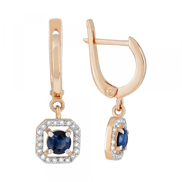 Золотые серьги с бриллиантом и сапфиром № 119194
