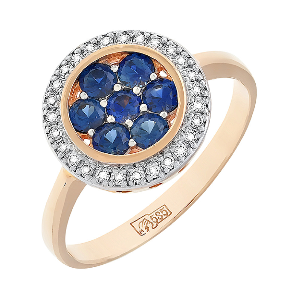 Золотое кольцо с бриллиантом и сапфиром № 85150