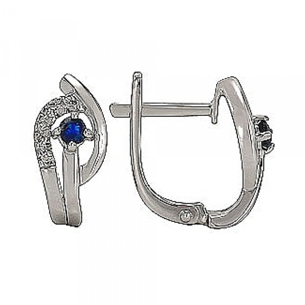 Золотые серьги с бриллиантом и сапфиром № 74480