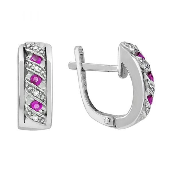 Серьги с бриллиантом и рубином № 101978