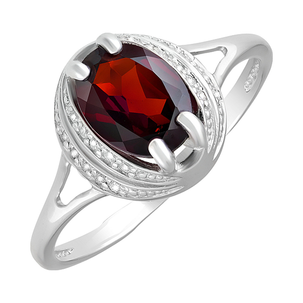 Серебряное кольцо с гранатом и фианитом № 124650