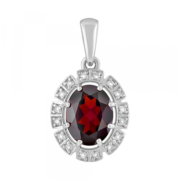 Серебряная подвеска с гранатом и фианитом № 127999