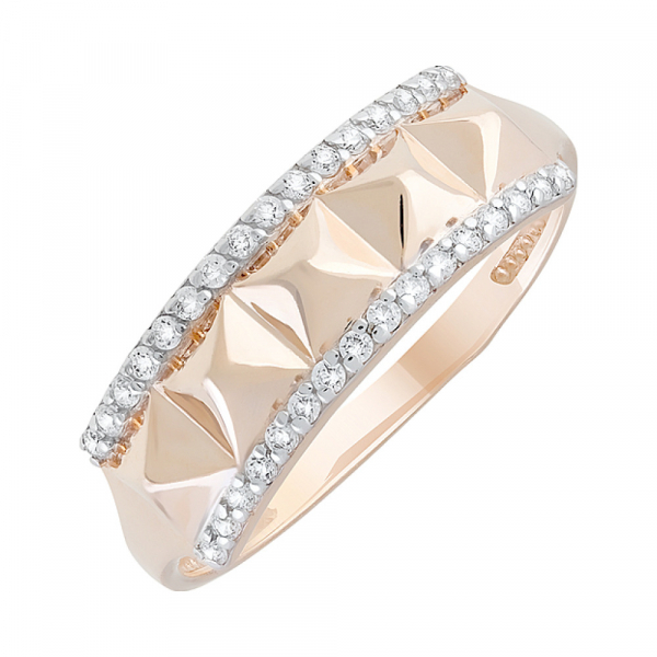 Золотое кольцо с фианитами  и алмазкой № 129055