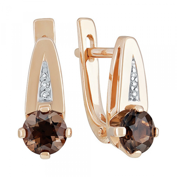 Золотые серьги с раухтопазом и фианитом № 137851