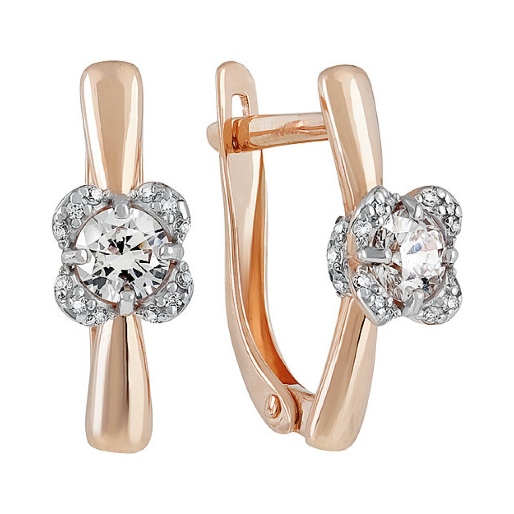 Золотые серьги с кристаллами swarovski и фианитом № 137058