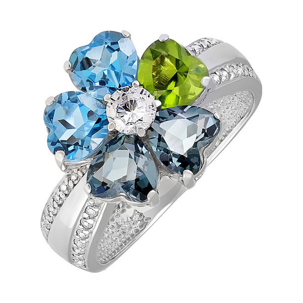 Серебряное кольцо с топазом, алпанитом и фианитом № 133569