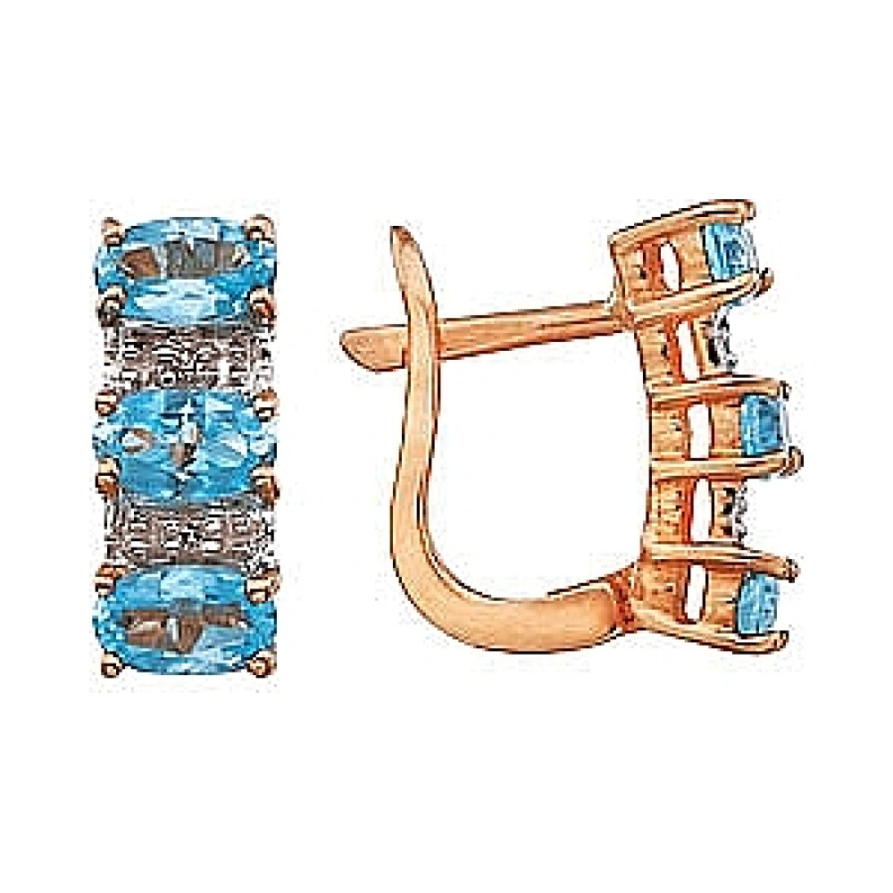 Золотые серьги с бриллиантом и топазом № 3609