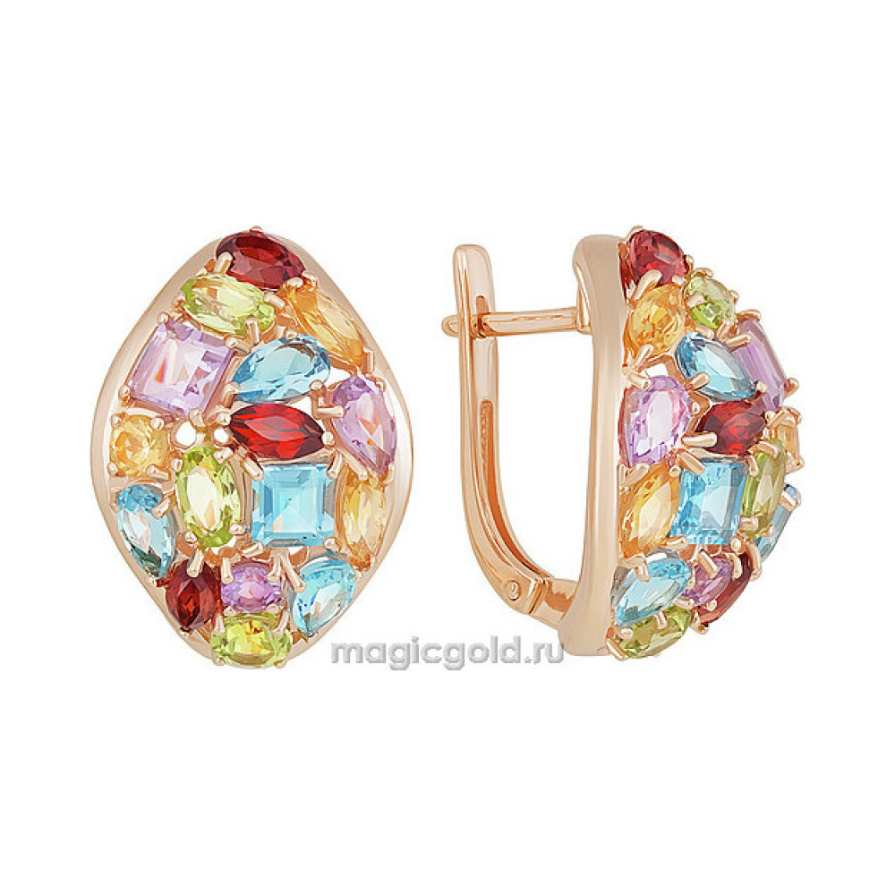 Золотые серьги с полудрагоценными вставками № 141833