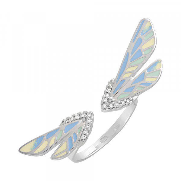 Серебряное кольцо с фианитом и эмалью № 124420