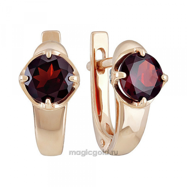 Золотые серьги с гранатом и фианитом № 139229