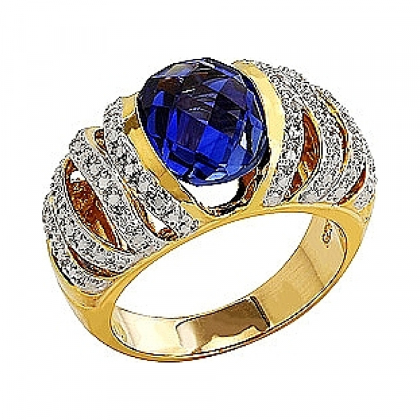 Серебряное кольцо с имитац. корунда,фианитом и золотым покрытием № 80541