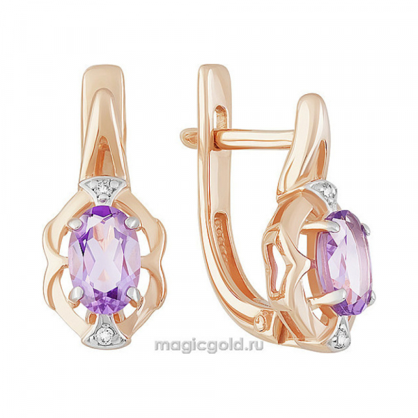 Золотые серьги с аметистом и фианитом № 159646