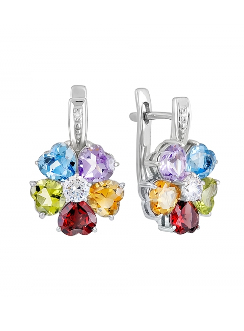 Серебряные серьги с полудрагоценными вставками и фианитом № 131471