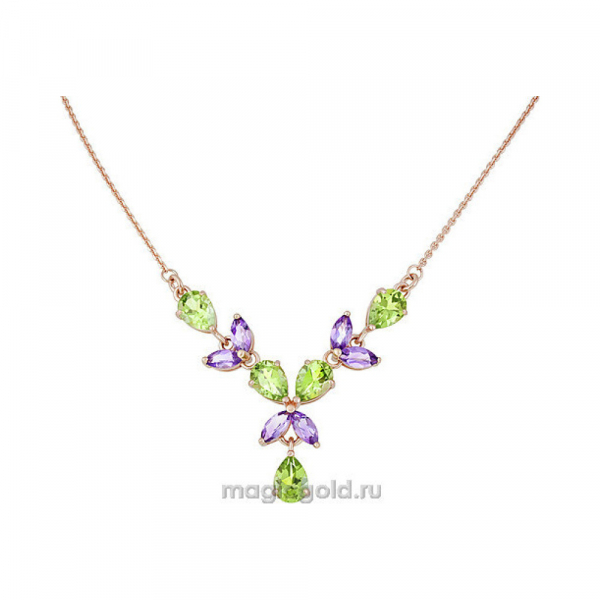 Золотое колье с полудраг. вставками № 127321