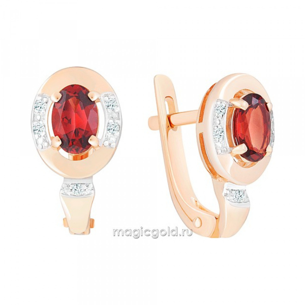 Золотые серьги с гранатом и фианитом № 170483