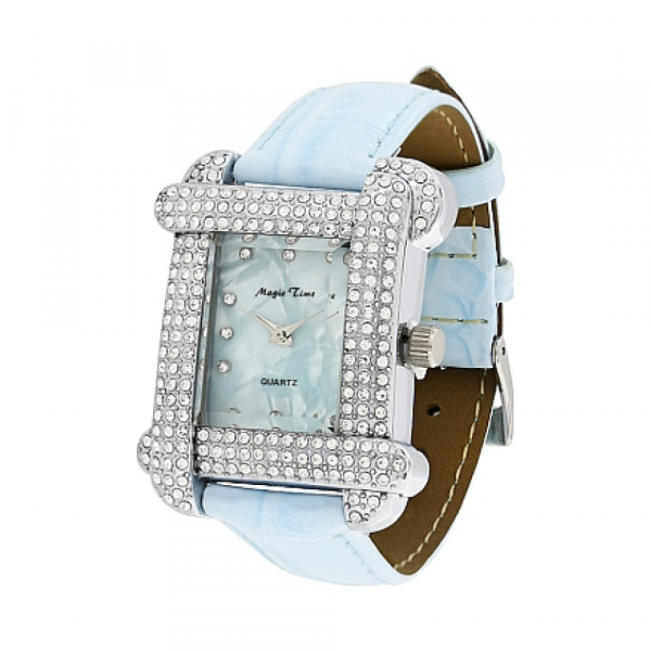 Часы кварцевые Magic Time с фианитами  на голубом ремешке № 85381
