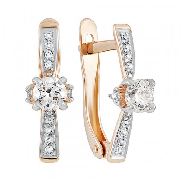 Золотые серьги с кристаллами swarovski и фианитом № 133536