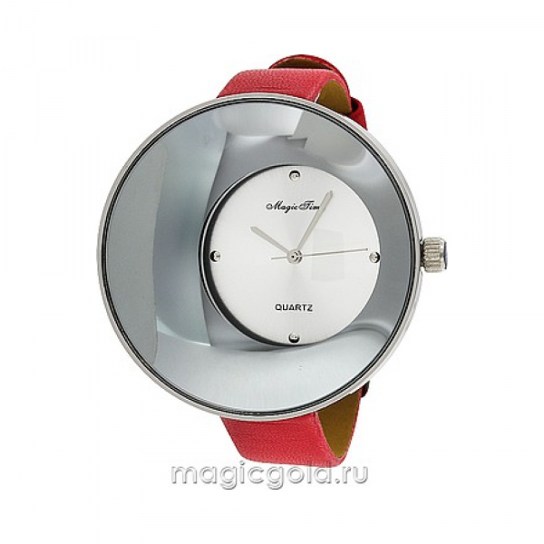 Часы кварц Magic Time  фианитами и перламутром на красном ремешке № 85352