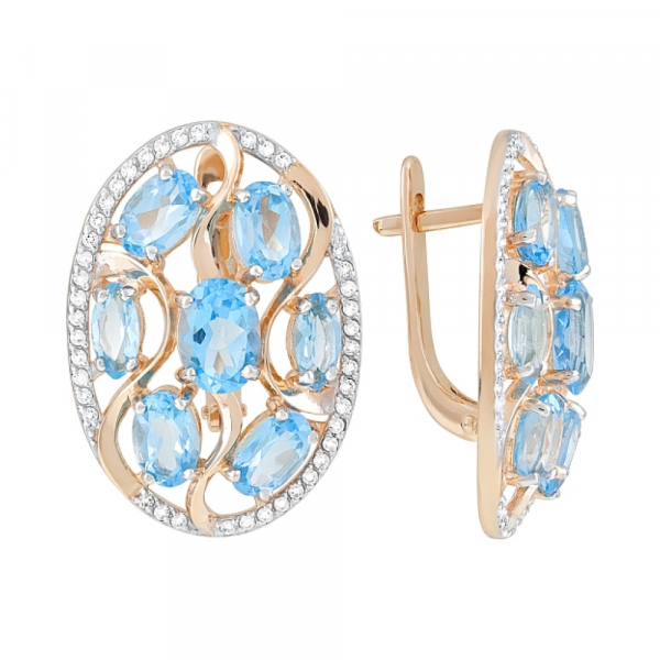 Золотые серьги с топазом и фианитом № 119259