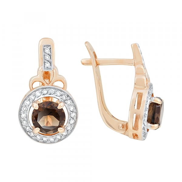 Золотые серьги с раухтопазом и фианитом № 117568