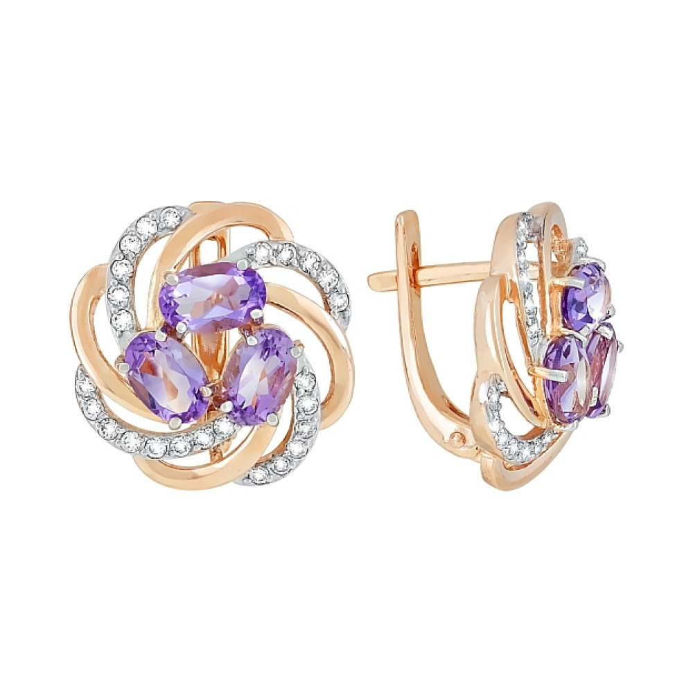 Золотые серьги с аметистом и фианитом № 118030