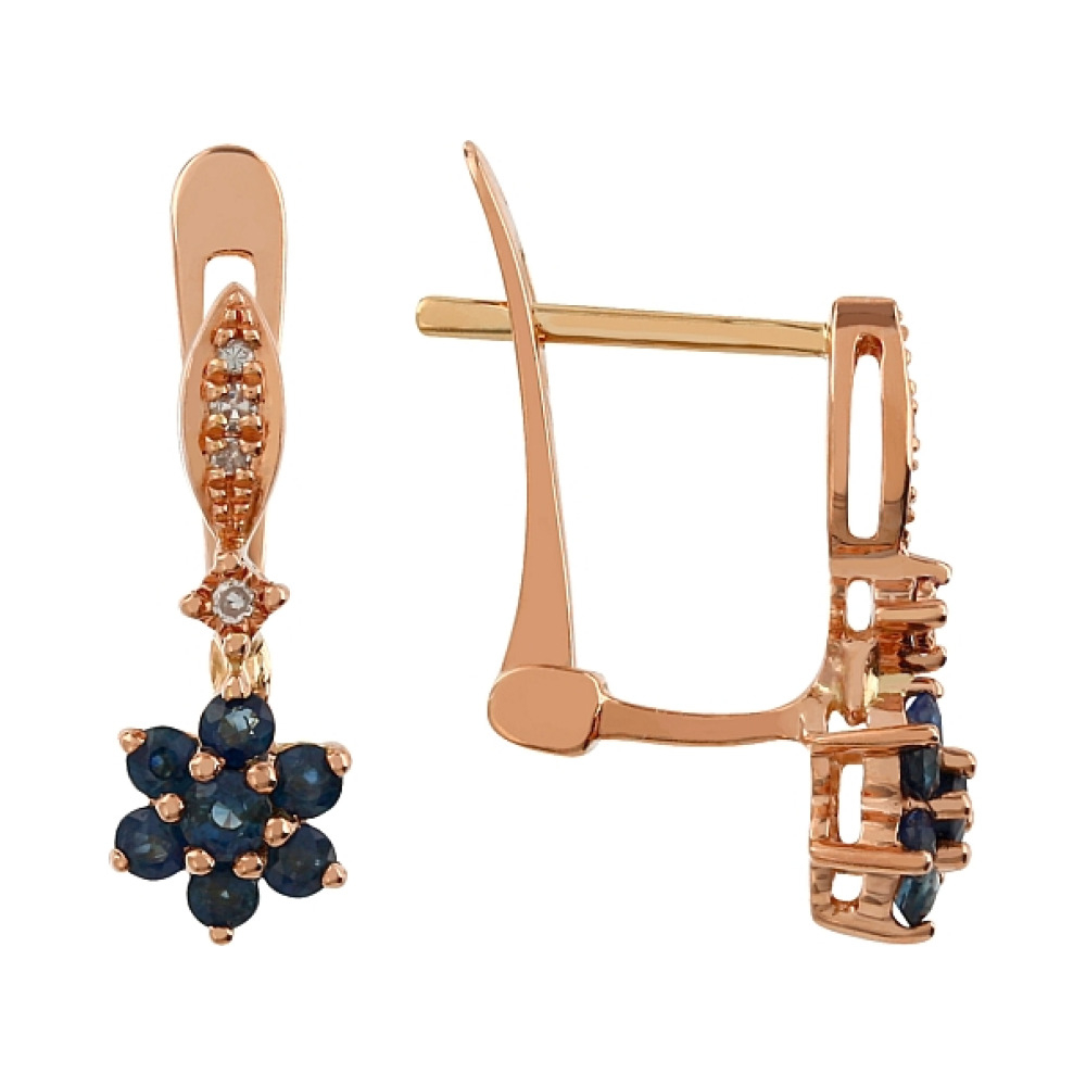 Золотые серьги с бриллиантами и сапфиром № 107072