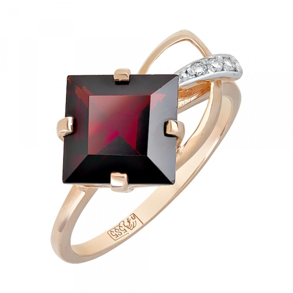 Золотое кольцо с гранатом и фианитом № 83265