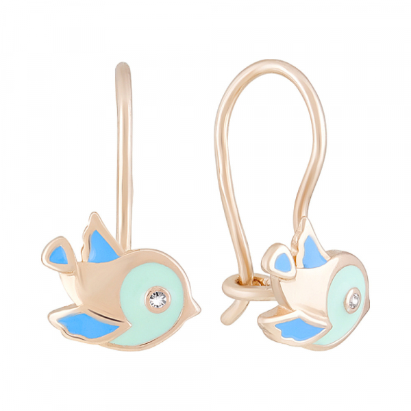 Золотые серьги с эмалью и фианитом № 124293