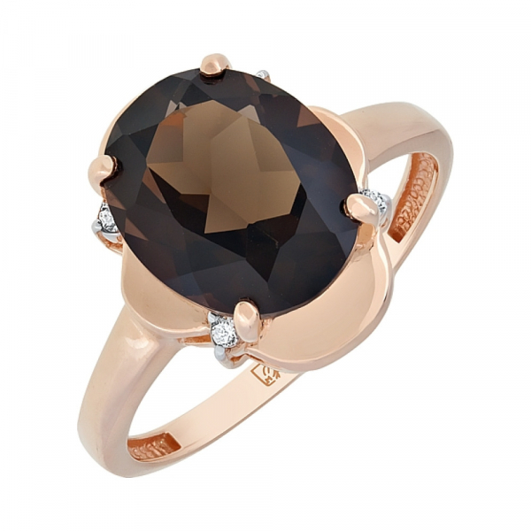 Золотое кольцо с раухтопазом и фианитом № 114378