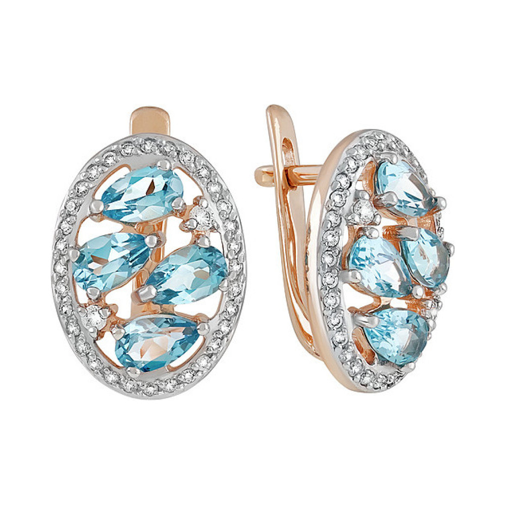 Золотые серьги с топазом и фианитом № 135563