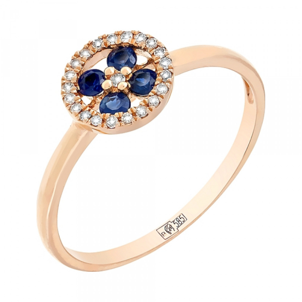 Золотое кольцо с бриллиантами и сапфиром № 107107